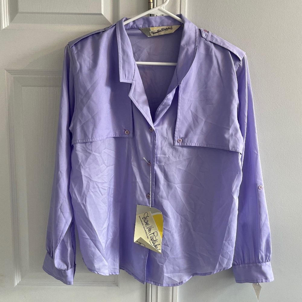 NWT Vintage 80s Diane Von Furstenberg Lavender Button Down Blouse